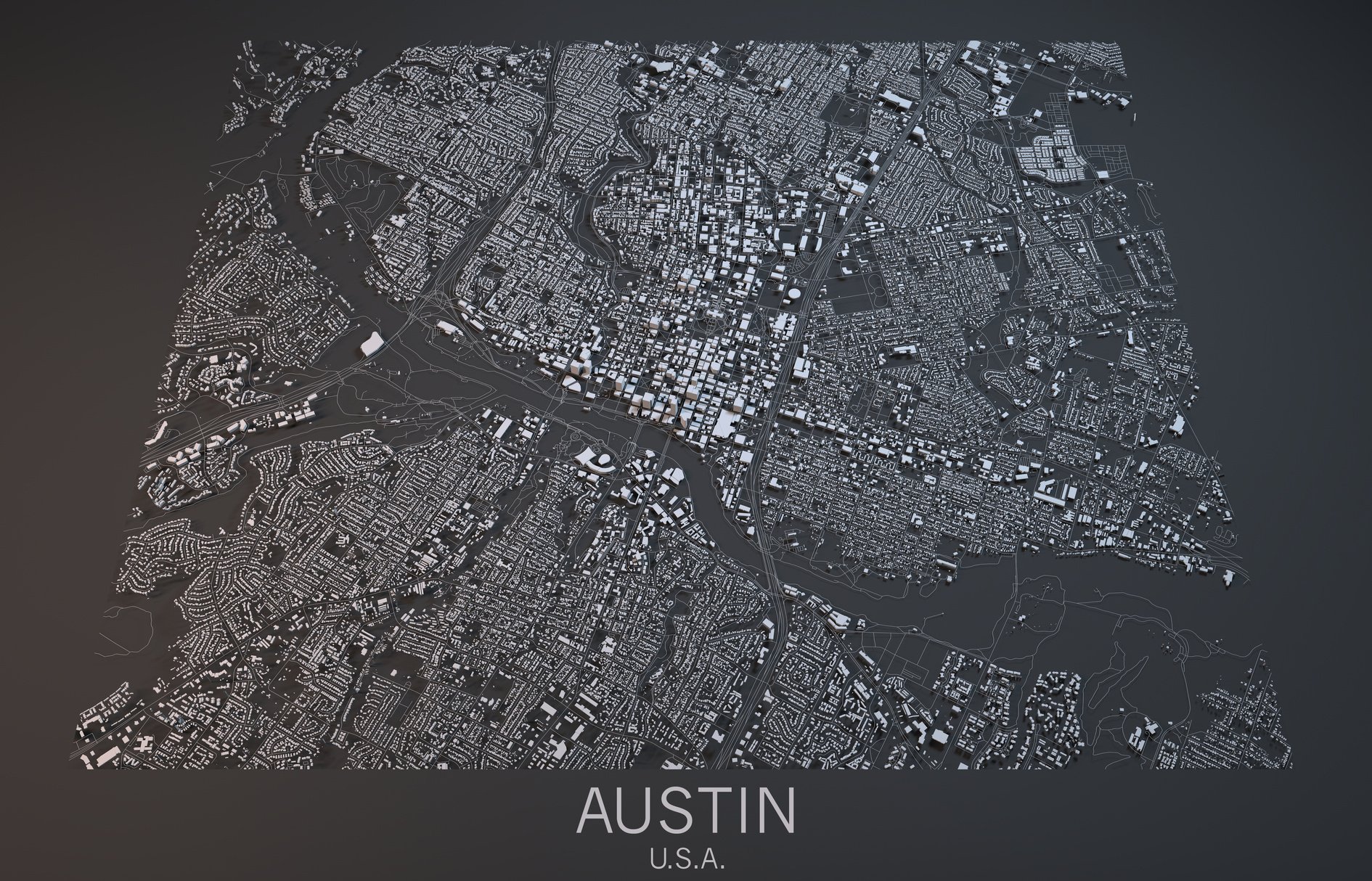 Austin map, satellite view, city, Texas, USA